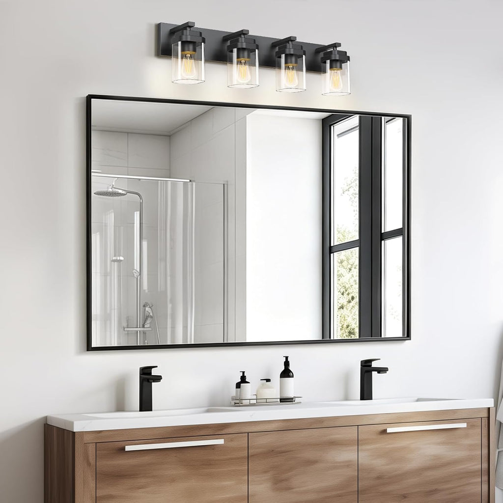 Black Bathroom Light Fixtures, 4 Lights Bathroom Lighting Fixtures Over Mirror, Square Design & Rectangle Large