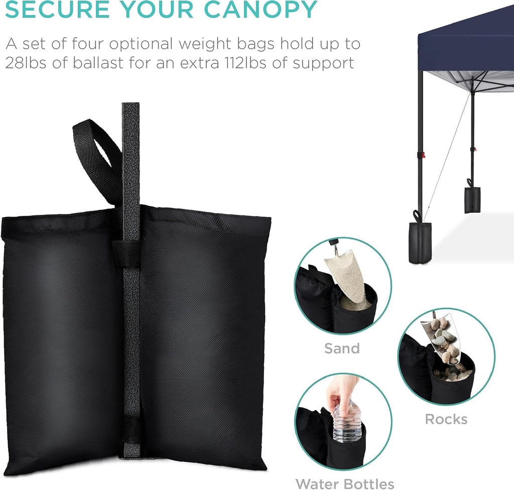 10x10ft Pop Up Canopy Tent, Outdoor Shade, 1 Person 1 Minute Set Up, Carry Case, 4 Weight Bags - Navy Blue