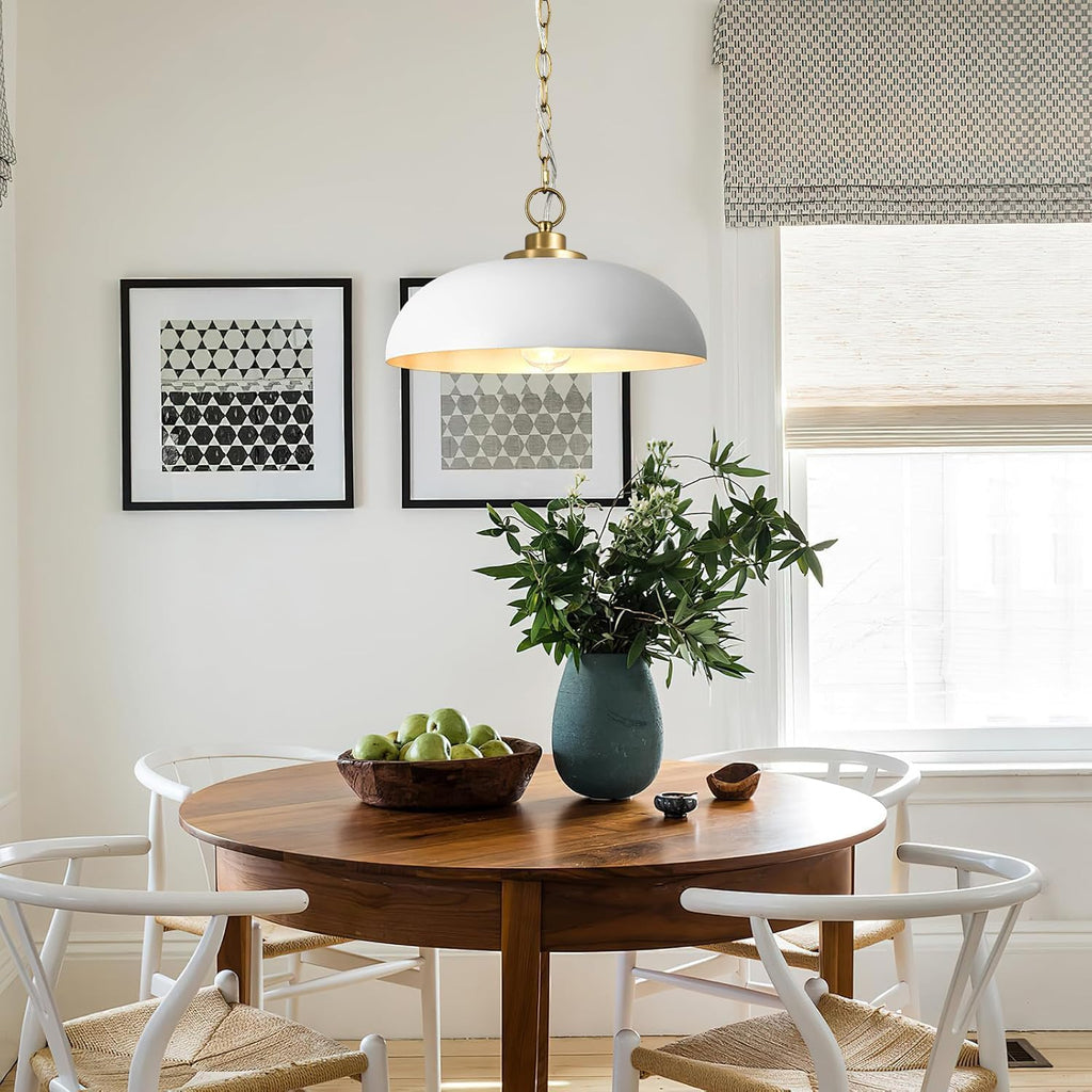 15.7" Pendant Light Fixtures, Farmhouse Pendant Lights Kitchen Island, White Hanging Ceiling Light for Kitchen Island