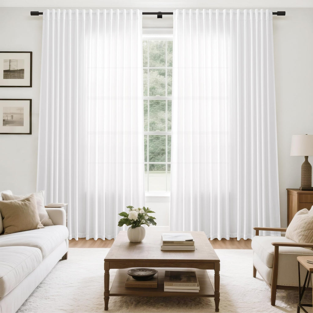 Extra Wide 100x96 Inch Linen Curtains Divider Light Filtering Semi Sheer Patio Curtains for Sliding Door White