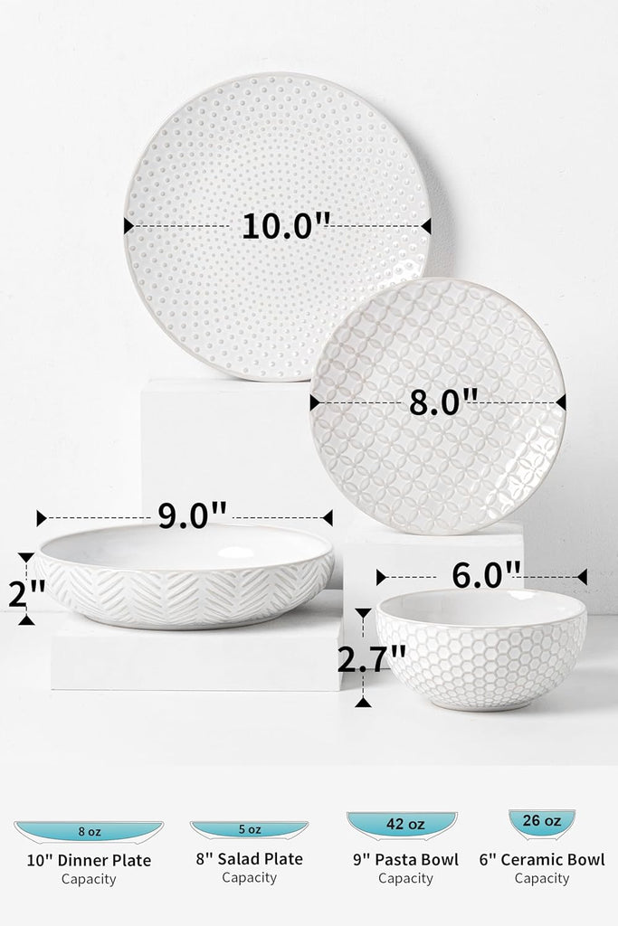 32-Piece Luxury Dinnerware Set,Complete Plates and Bowls Set for 8,Upscale Ceramic Dish Set for Hosting