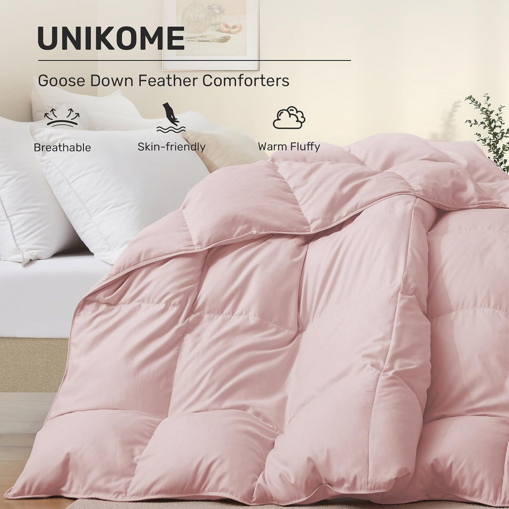 Goose Feather Down Fiber Comforter Queen, All Season Duvet Insert with Soft Downproof Cover