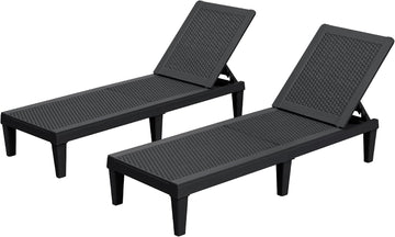 Outdoor Lounge Chairs Set of 2, Quick Assembly & Waterproof Patio Chaise Lounge with Adjustable Backrest for
