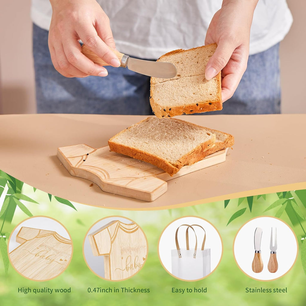 Baby Shower Prizes for Game Winners Bodysuit Shaped Cheese Board Gift with Spoons Butter Spreaders Gift Bags Kitchen