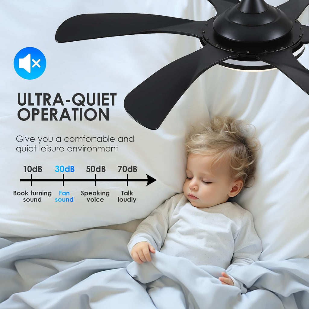 46In Black RGB Ceiling Fans with Lights - Low Profile Modern Ceiling Fan Light with Remote/APP, RGB+3CCT 6 Wind Speeds and Reversible, Indoor Outdoor Fan Light Fixture for Party, Kid's Room