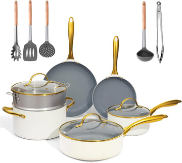 Ceramic cookware set,Healthy,Non Toxic,Pots and Pans Set non stick,14-Pcs Kitchen induction cooking Sets, nonstick