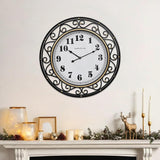 24 Inch Vintage Iron Metal Frame Wall Clock Silent, Battery Operated, Elegant Retro Decor
