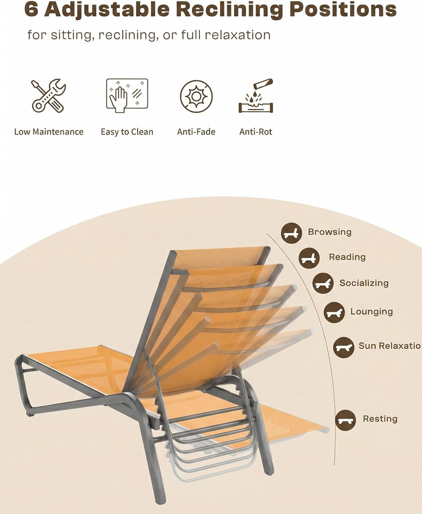 Patio Chaise Lounge Chairs,Adjustable Outdoor Aluminum Teslin Lounge,Orange | Aluminum chaise lounge chair,Outdoor