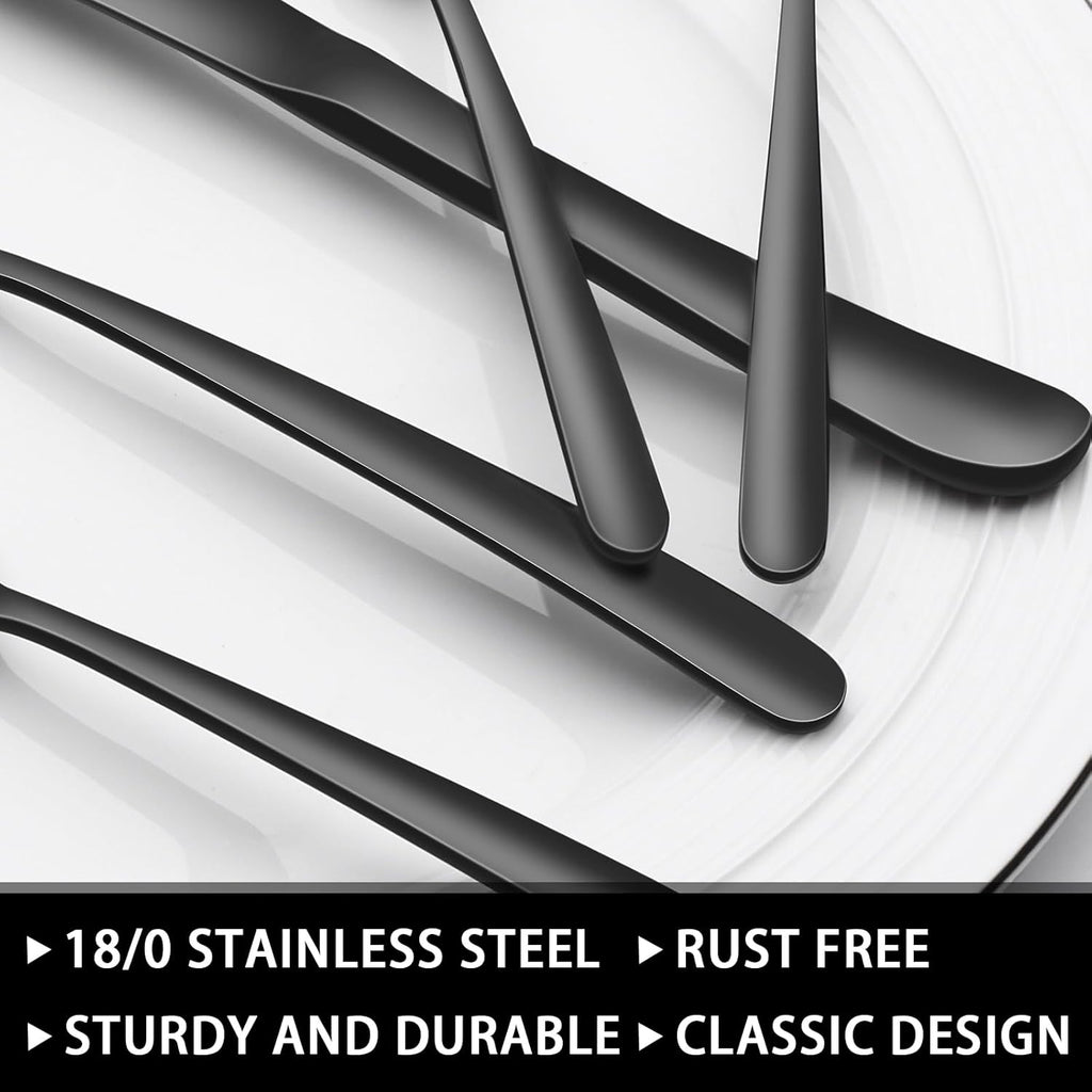49-Piece Black Silverware Set with Organizer, Heavy Duty Stainless Steel Flatware for 8