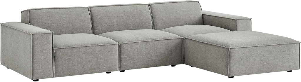 Restore Performance Fabric Upholstered 4-Piece Modular Sofa Set with Ottoman in Pewter - Low Profile Sectional Sofa