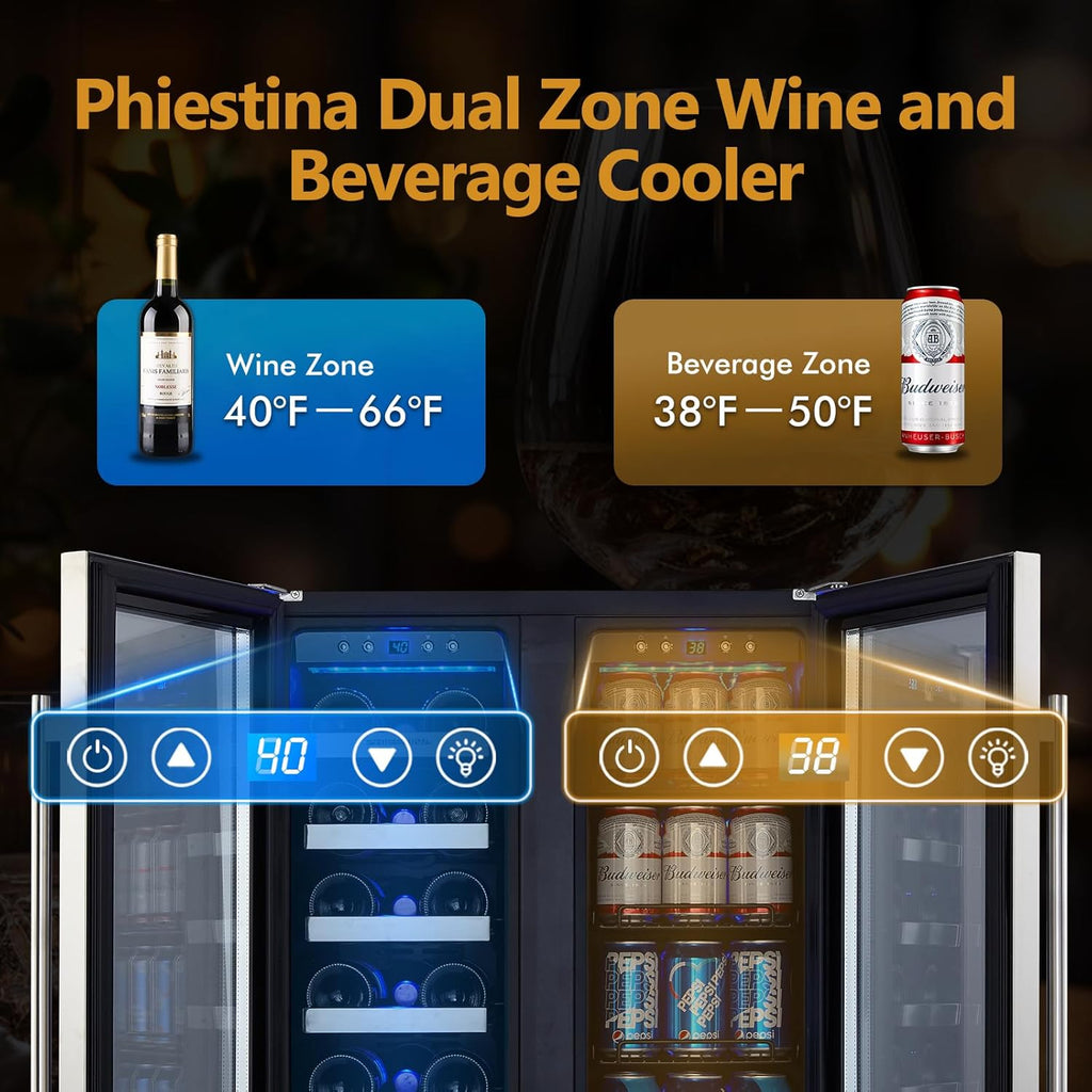 Wine and Beverage Refrigerator, 24’’ Wine Cooler- 20 Bottles&78 Cans, Built
