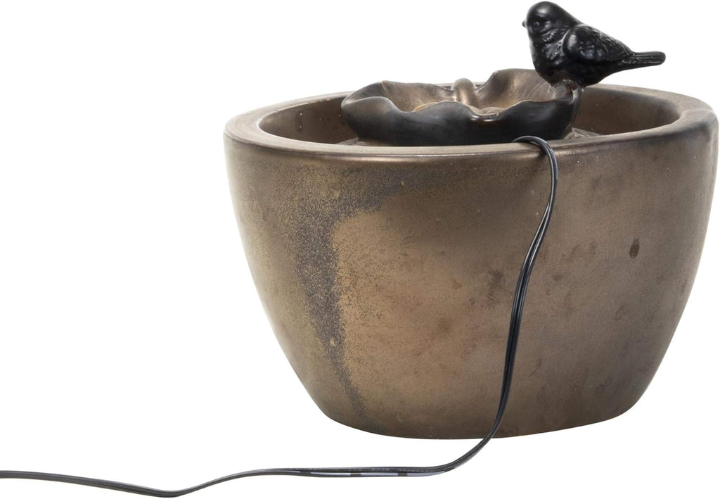 Foreside Bronze Bird on Leaf Indoor Water Fountain with Pump