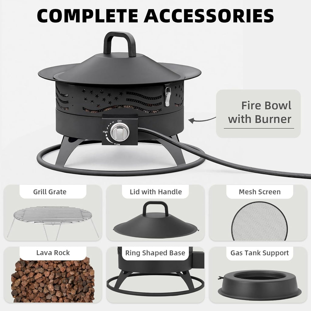 Portable Propane Fire Pit, 24 Inch Smokeless Gas Fire Pit Bowl for Outside