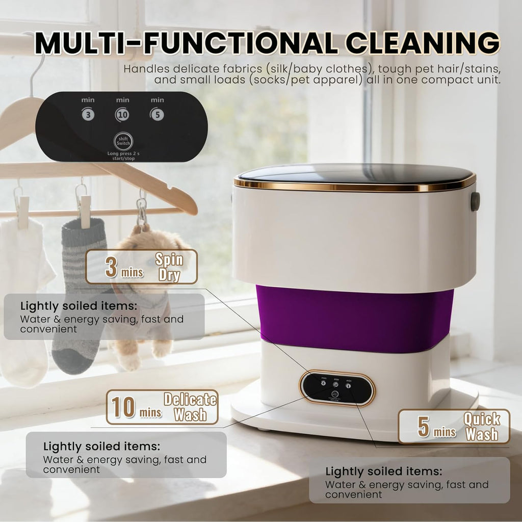 Portable Washing Machine Mini Washer for Apartments - Compact, Foldable Countertop Clothes Washer & Dryer Combo, Small