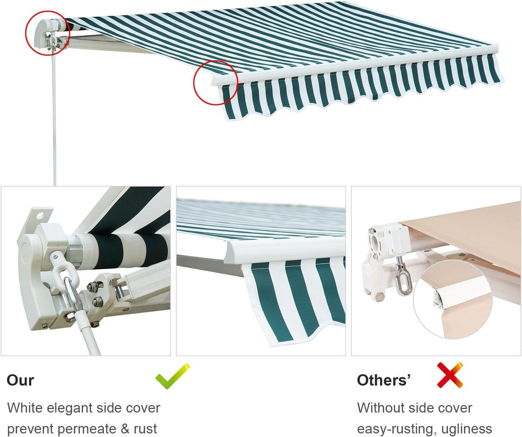8'x7' Patio Awning Retractable Fully Assembled, Manual Commercial Grade - Quality 100% 280G Ployester Window Door