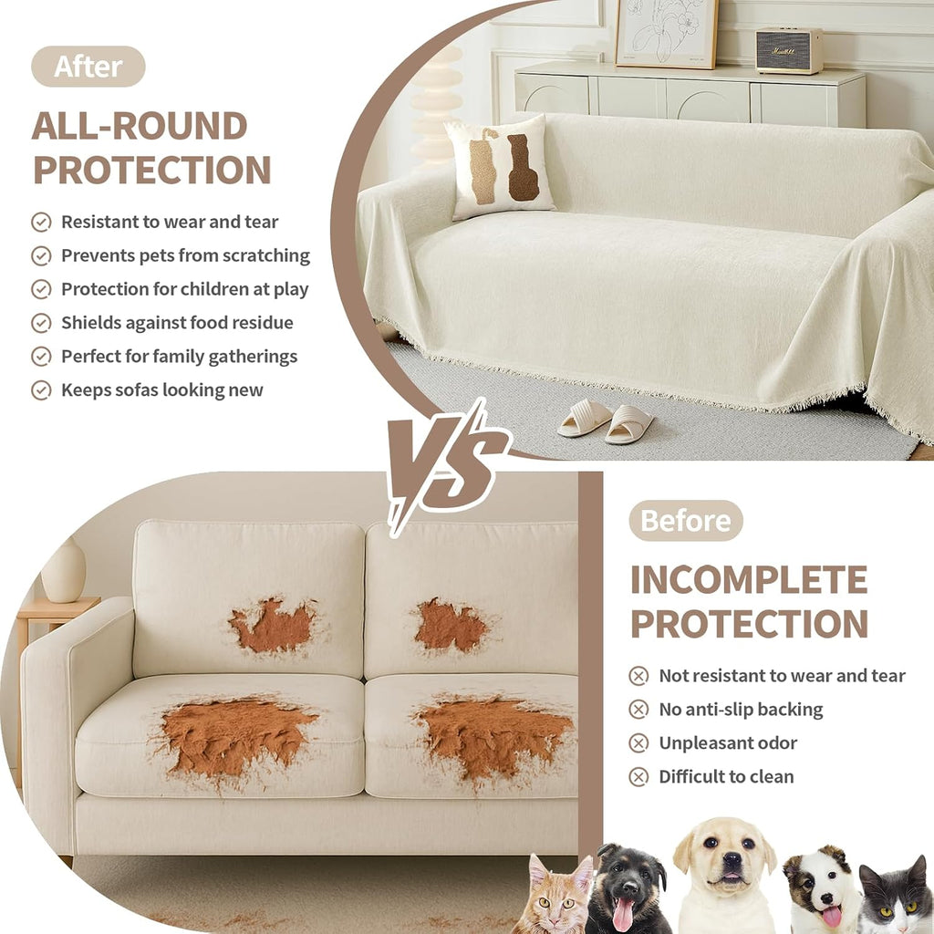 Couch Cover for Dogs, Boho Sofa Covers for 3 Cushion Couch, Chenille Sofa Slipcover for Pets Washable, L-Shape
