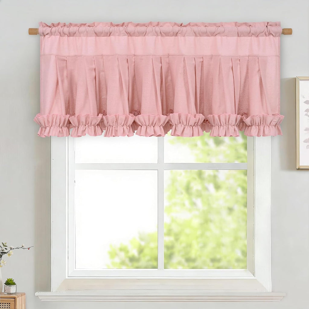 Pink linen ruffle valance for windows - Casa Home Living