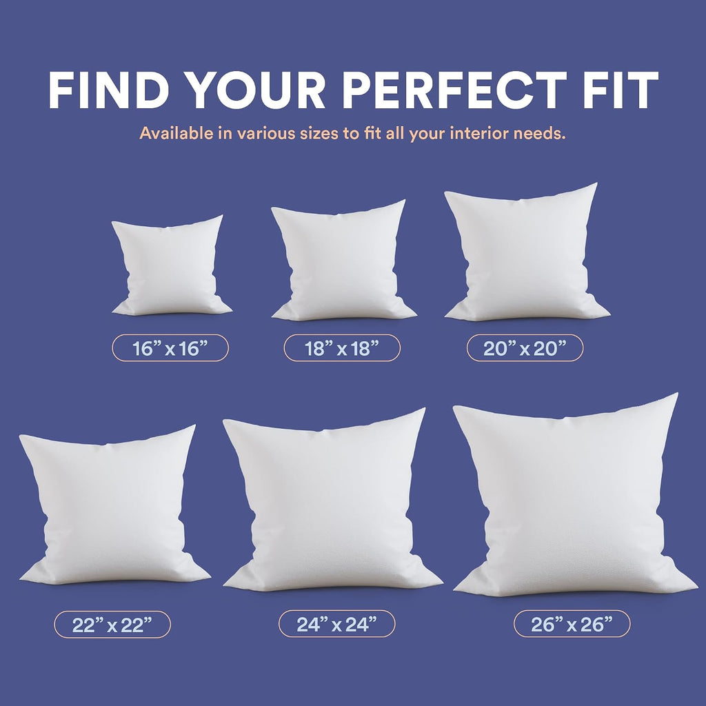 Down Alternative Throw Pillow Insert | 100% Cotton 250TC Shell | Medium Loft Decorative Cushion | 20x20 | 1 Pack