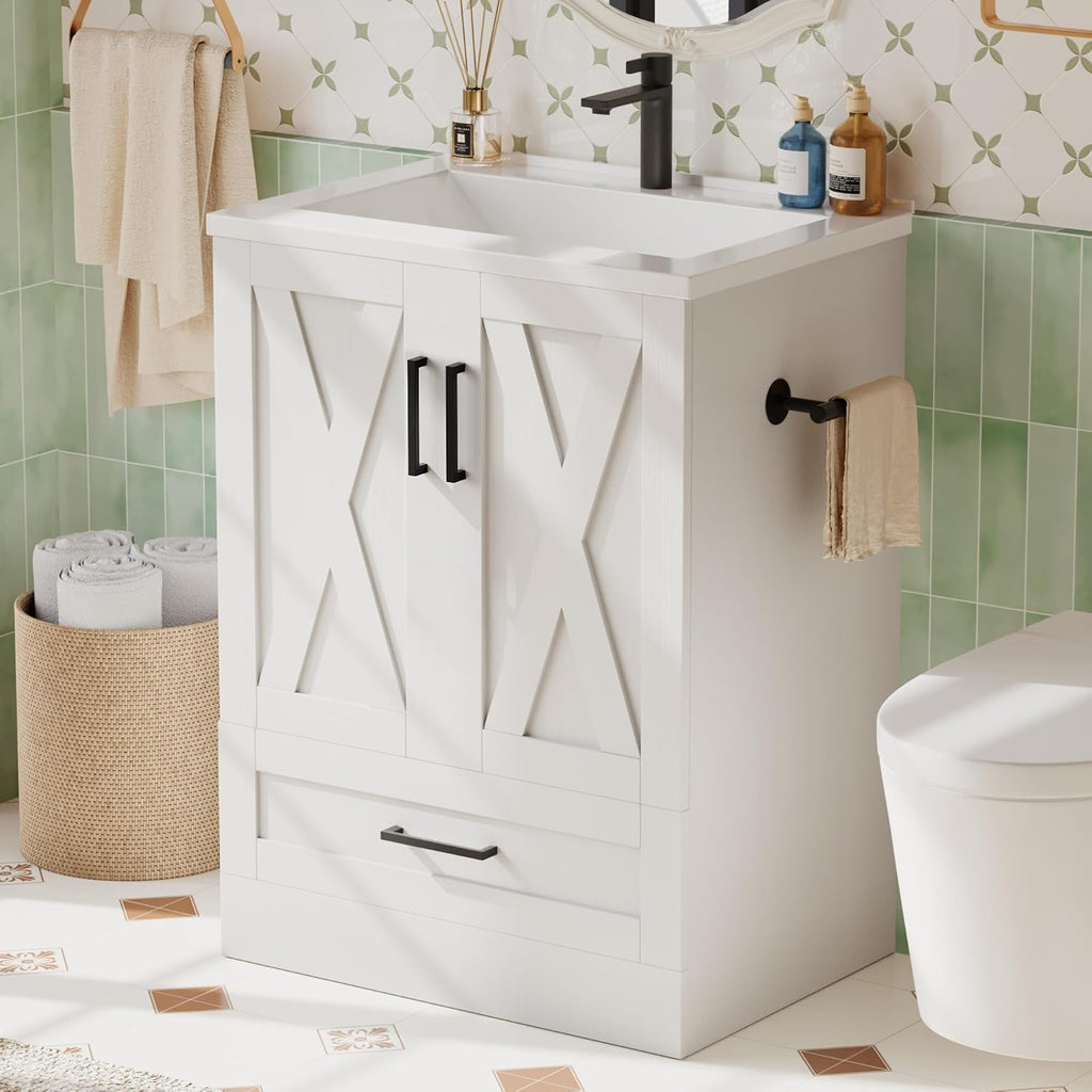 24" Bathroom Vanity with Sink, Bathroom Storage Vanity Sink Cabinet with 2 Doors ＆ 1 Drawer Space