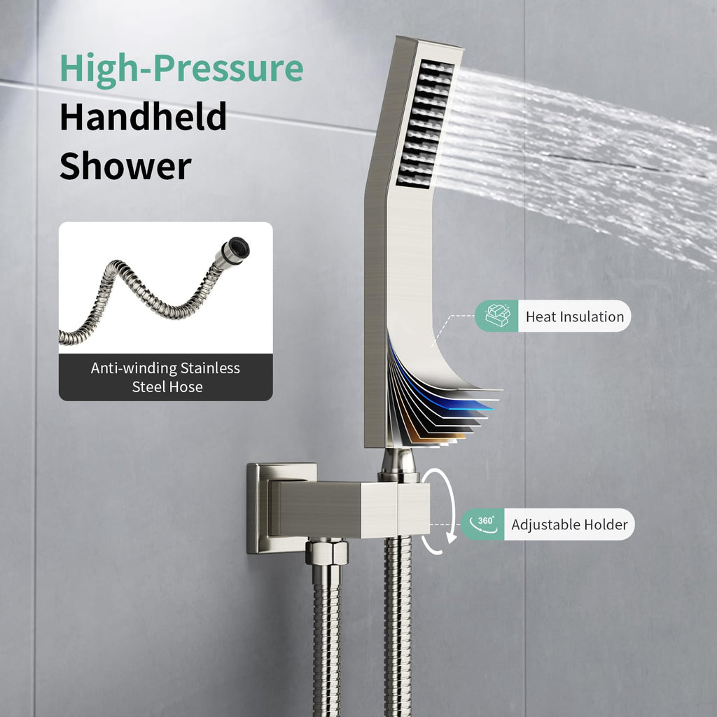 Shower System with Push Button Diverter, Ceiling Mounted Luxury 10 Inch Rain Shower Head with Handheld Spray, High
