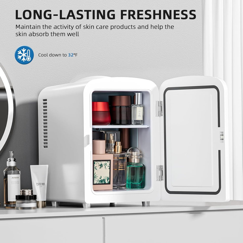 Compact Refrigerator, Portable Mini Fridge, Skin Care 4L Capacity/6 Cans, for Bedroom, Car, Office & Dorm, Small