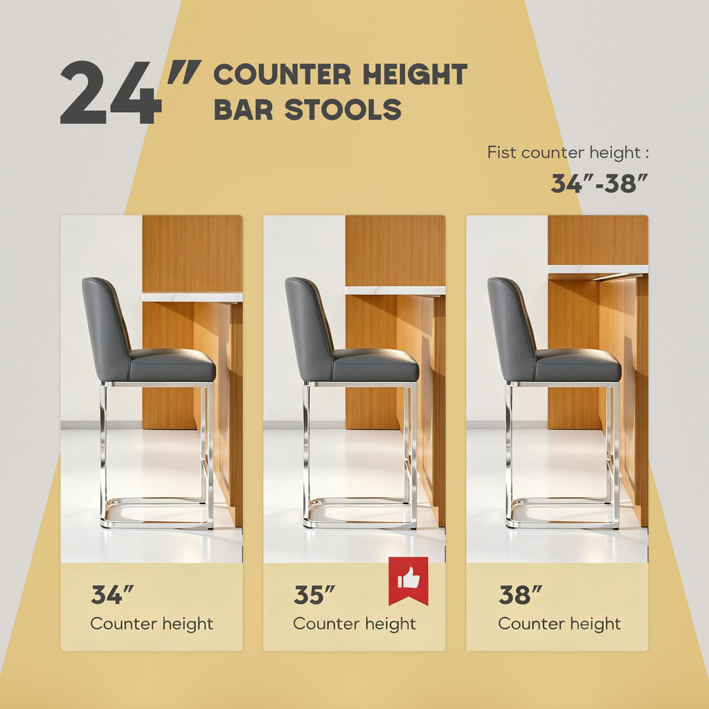 24" Grey Counter Height Bar Stools Set of 6, Button Tufted Back