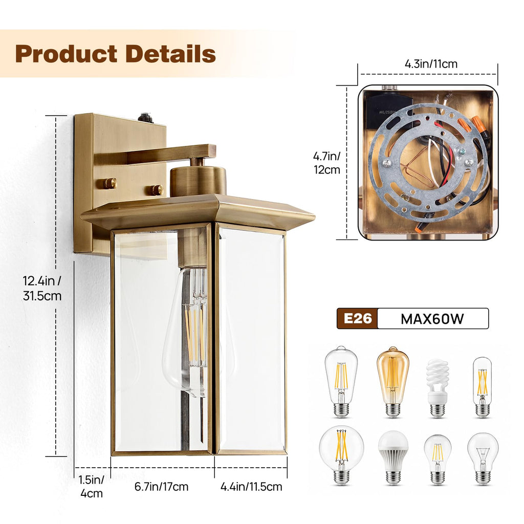 Outdoor Wall Lights 2 Pack, Dusk to Dawn Outdoor Lighting, 12.4" Solid Copper Exterior Lighting Fixtures Front Door