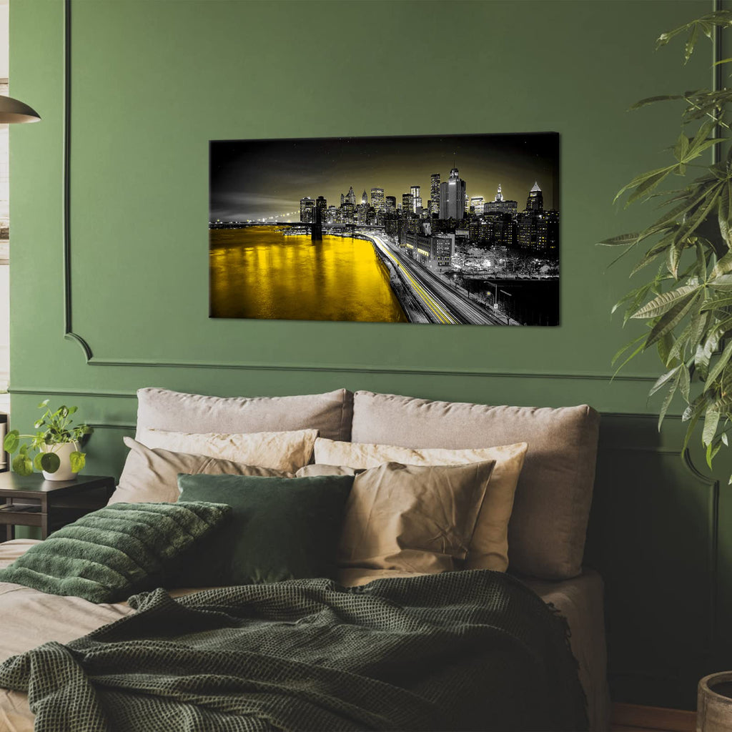 Brooklyn Bridge Wall Canvas, Yellow, 24"x48"