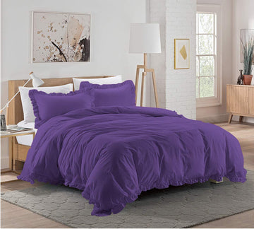 1 Pieces Ruffle Duvet Cover with Zipper Closure, 100% Egyptian Cotton 1000 Thread Count (Twin/TwinXL, Purple)