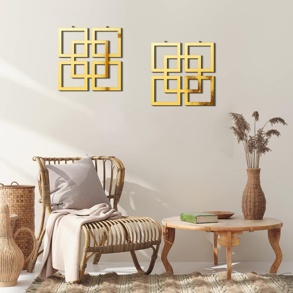 Wall Mount Home Mirror, 2 Pieces Silver Square Decorative Mirror , 11.8 x 11.8 Inches(Gold,Mirrored)