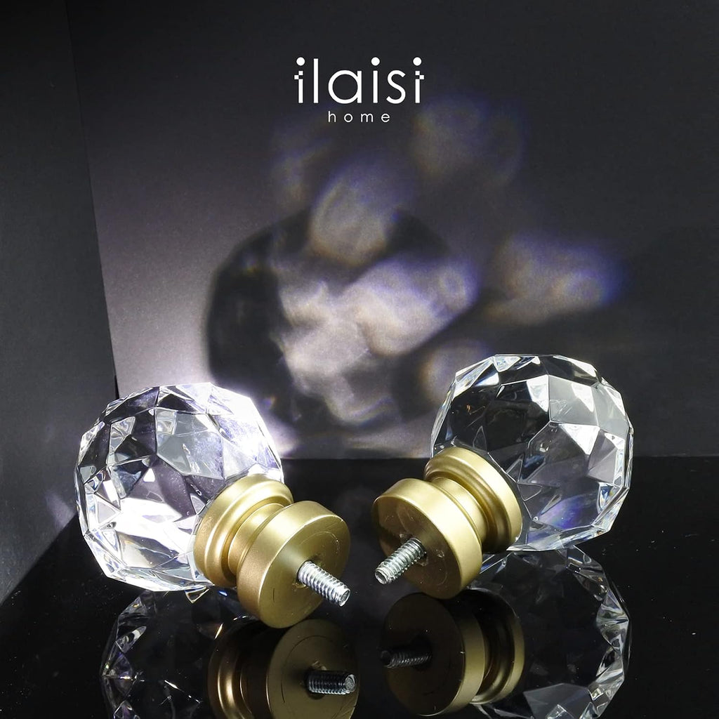 Decorative Curtain Rod Finials Luxury Crystal-clear Faceted, Round, Set of 2, Compatible with 1'' or 1-1/8'' dia