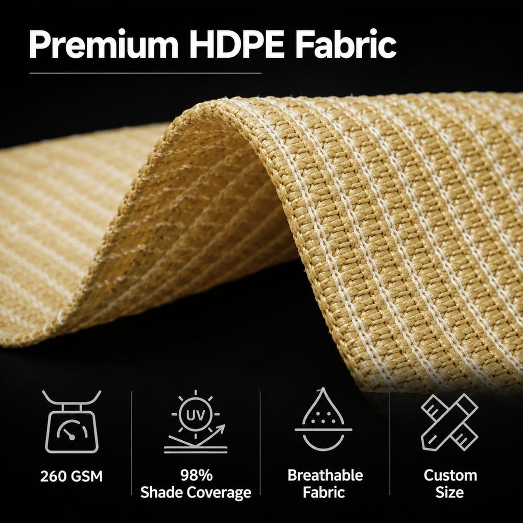 Heavy Duty 12' x 12' x 12' Beige Sun Shade Triangle Pro Ring Shade Sail, 260 GSM Commercial Grade UPF50 Sunshade