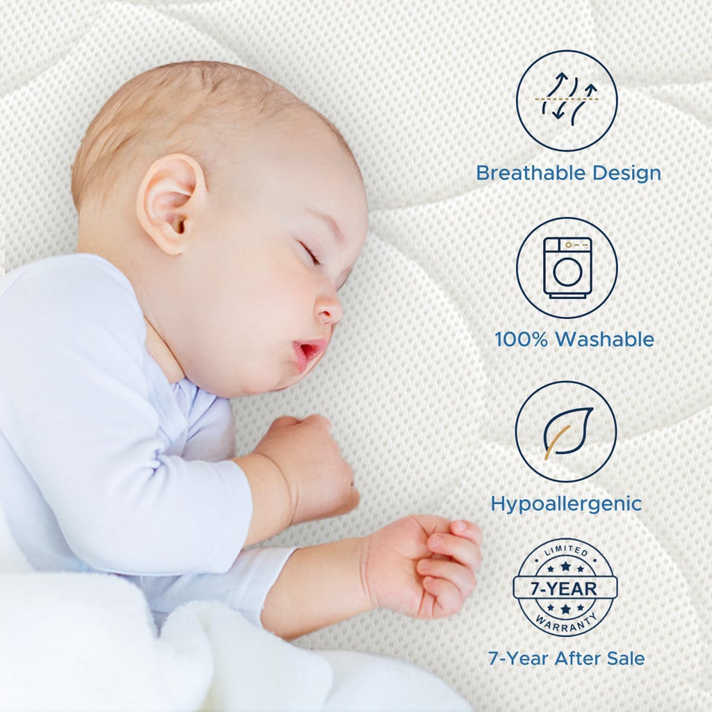Crib Mattress, Dual-Sided Toddler and Baby Mattress with Washable Airfiber Insert and Removable Cover, 100%