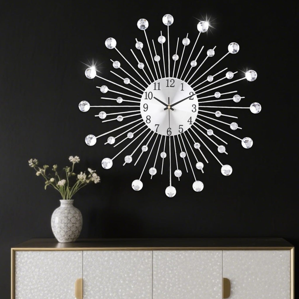 Large Wall Clock Decor Non-Ticking Quiet Metal Quartz Clocks Modern Dial Bling Big Diamond Wall Clocks Kitchen