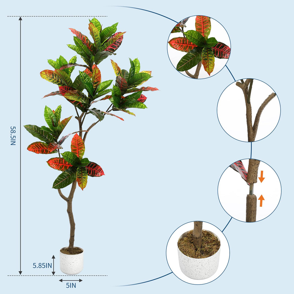 5ft Fiddle Fig Artificial Tree with Planter Pot, Artificial Fiddle Fig Tree for Indoor and Outdoor Home Office Decor
