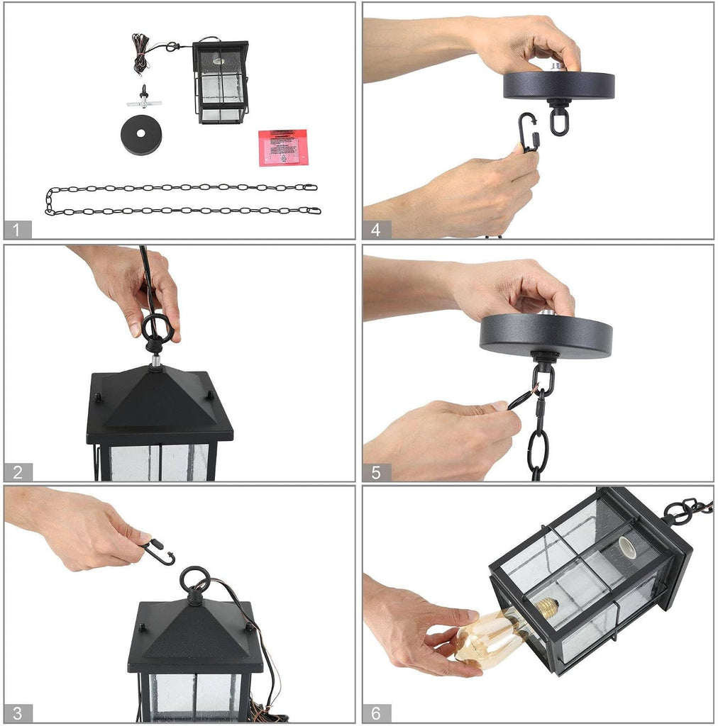 Outdoor Pendant Light Fixture, Farmhouse Exterior Hanging Lights with Adjustable Chain