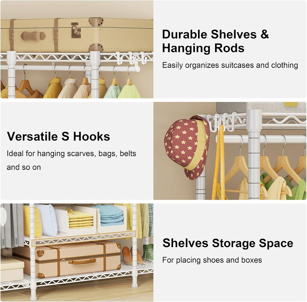 E3 Heavy Duty Garment Rack 4-Tier Freestanding Closet Organizer System | Metal Clothing Organization and Storage