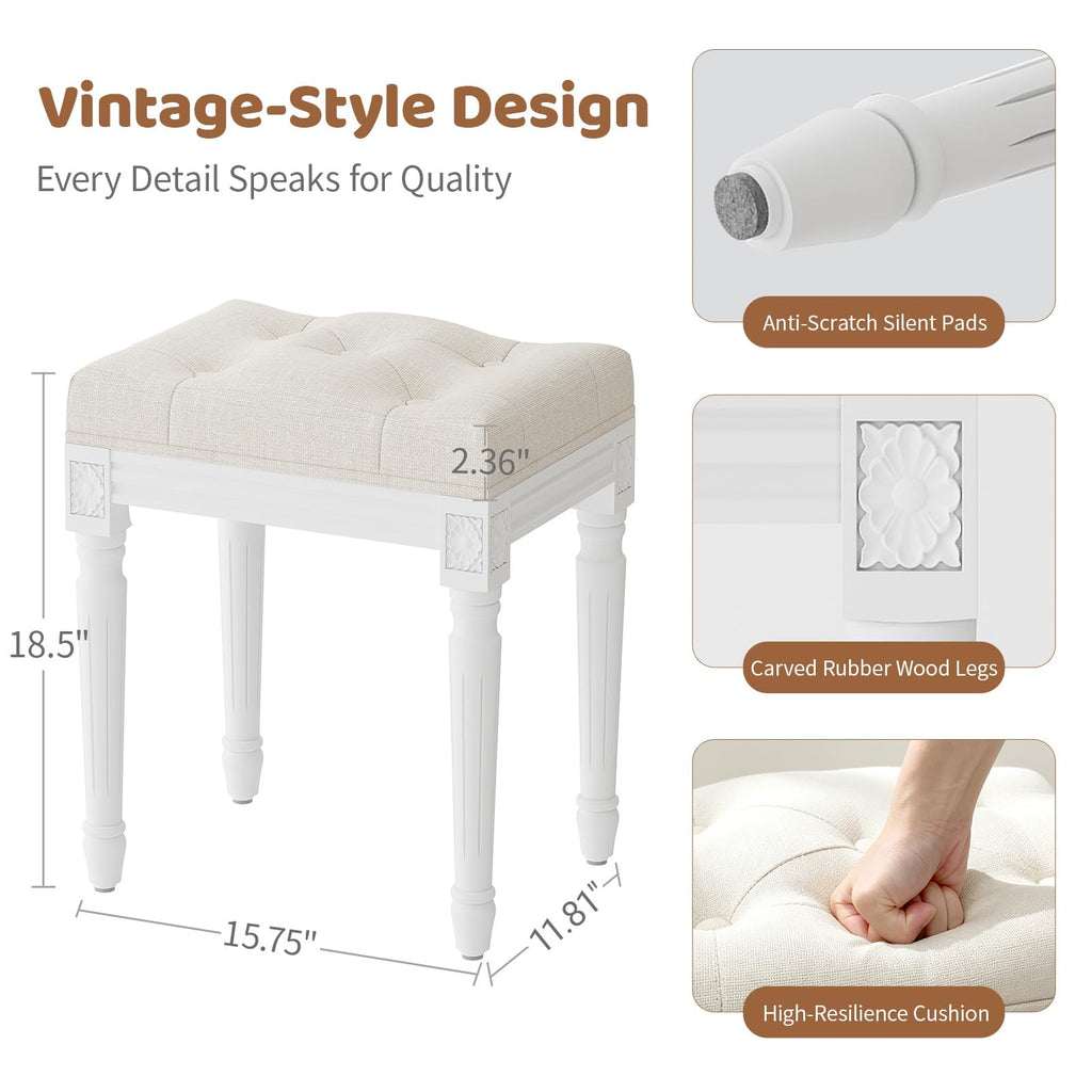 Vintage Vanity Stool, Upholstered French Tufted Ottoman Vanity Chair