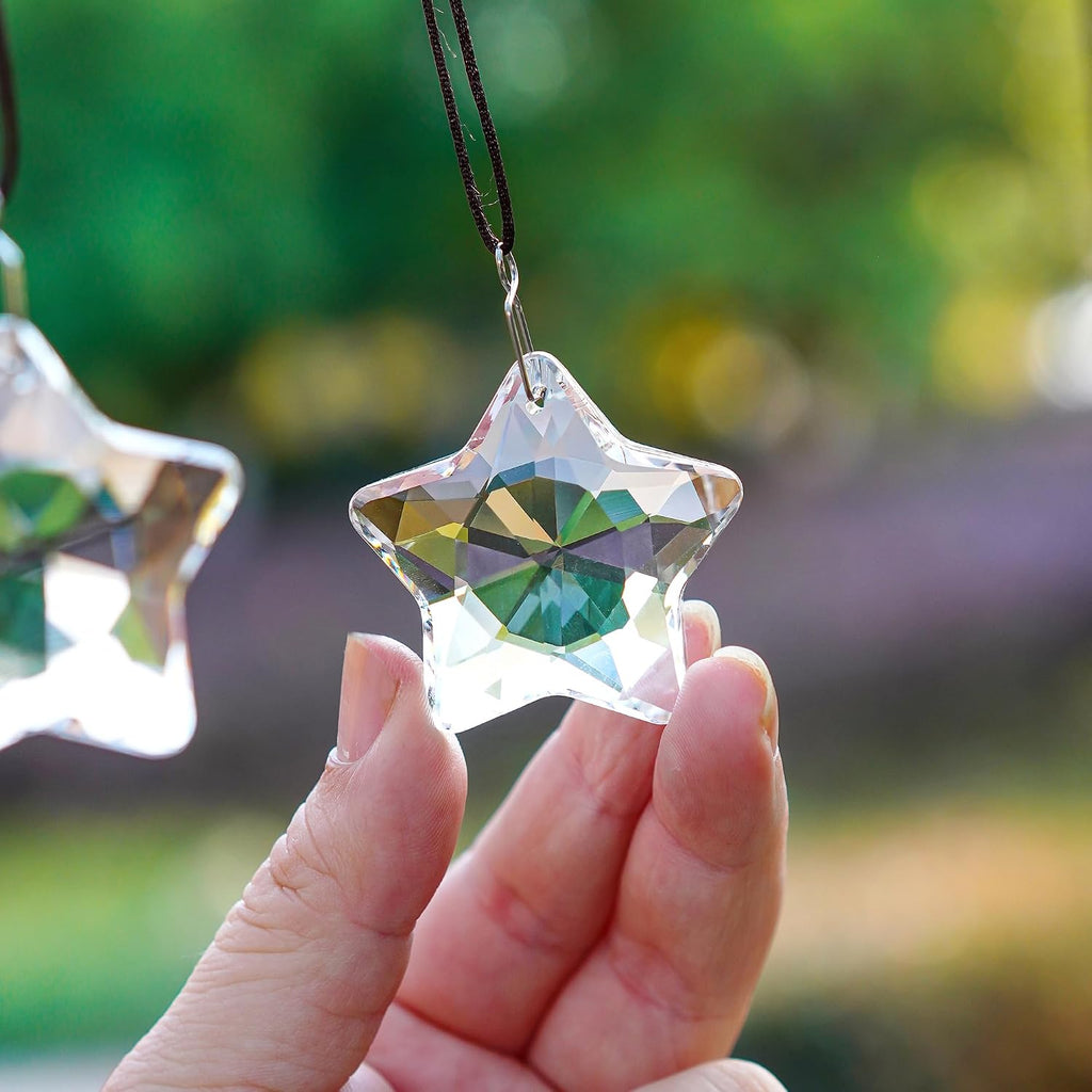 2 Pcs 2 Inch Clear Crystal Star Prism Suncatcher Hanging Decor - Clear Crystal Sun Catcher Prisms Star Shaped Hanging