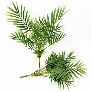 Artificial Parlor Palm Plants, Set of 2 - Realistic Faux Tropical Greenery Stems Small Fake Areca Palm Leaves Mini