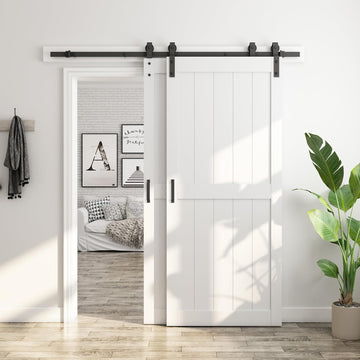 36in x 84in Double MDF Sliding Barn Doors with 6.6FT Bypass Barn Door Hardware Kit, Save Space, Wate