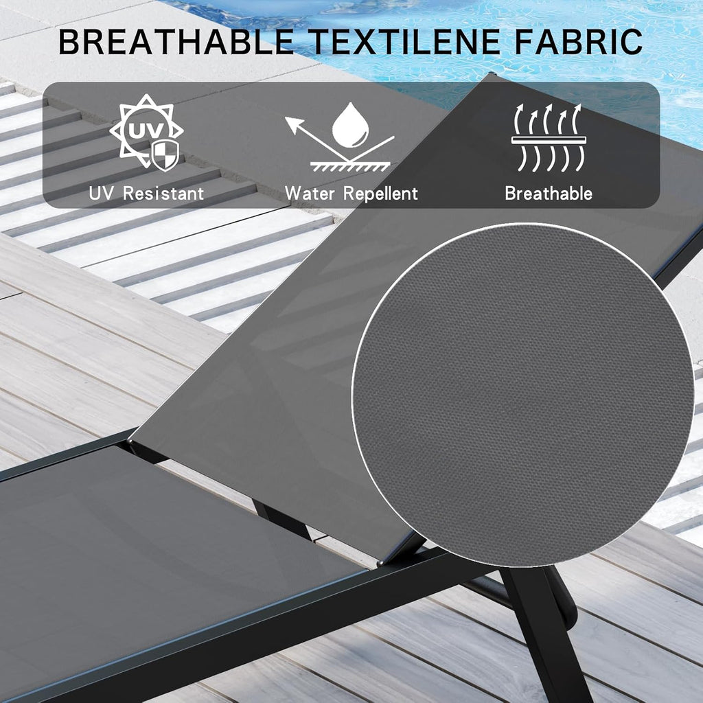 Aluminum Outdoor Chaise Lounge Set of 2,Patio Breathable Textilene Lounge Chairs,Sunbathing Recliner w/5 Adjustable
