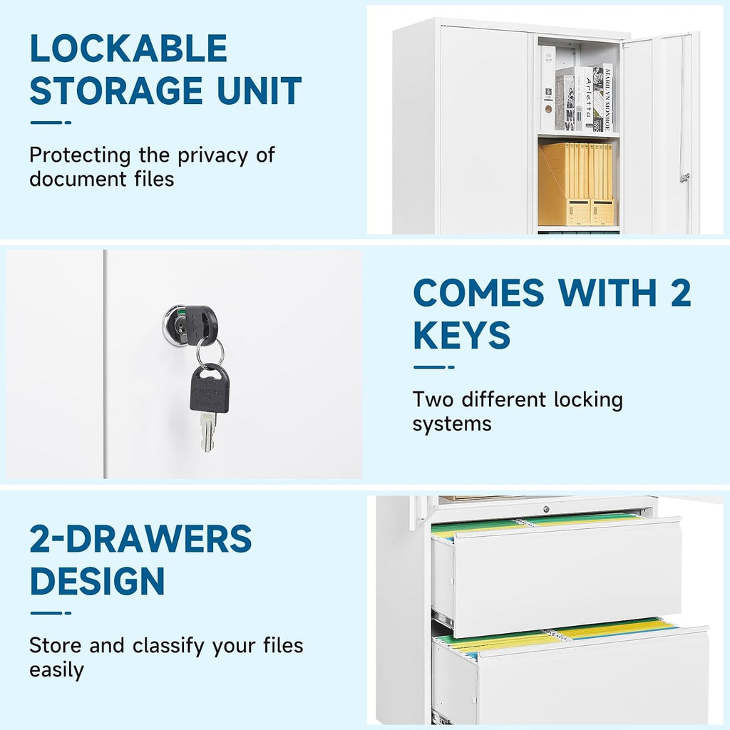 2-Drawer Metal File Cabinet, Lateral Vertical Filing Cabinets , Locking File Cabinet with Storage Shelves