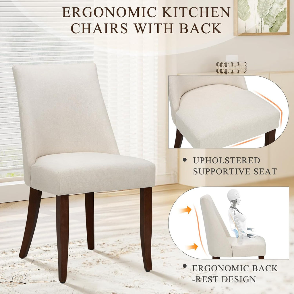 Upholstered Dining Chairs Set of 2, Mid Century Modern Kitchen Chairs with Back, Farmhouse Fabric Side Dining Room