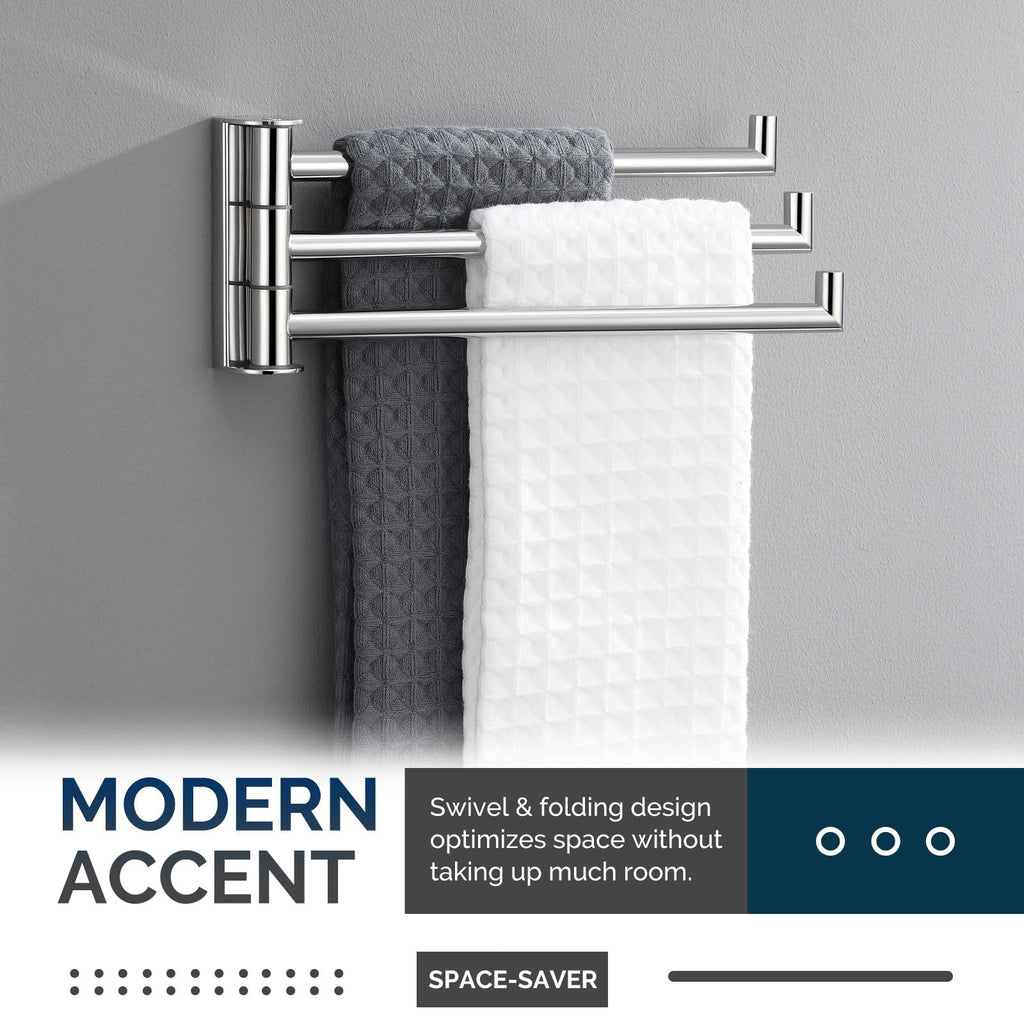 Swivel Hand Towel Rack, Foldable 3 Bars, Polished Chrome