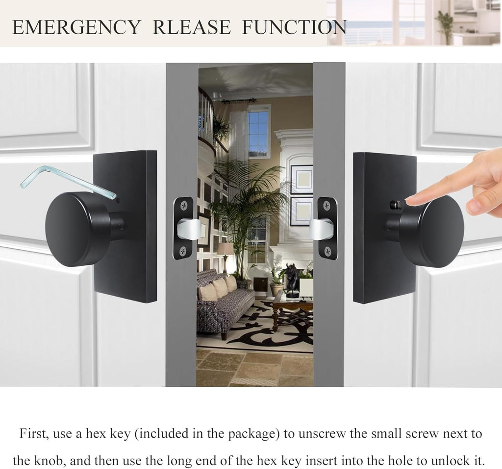 Matte Black Door Knobs Interior with Lock, Modern Privacy Rectangle Door Knob Door Handles Bedroom