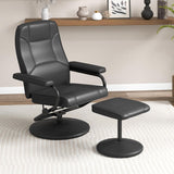Modern Reclining Swivel Lounge Chair and Ottoman — Black Faux Leather