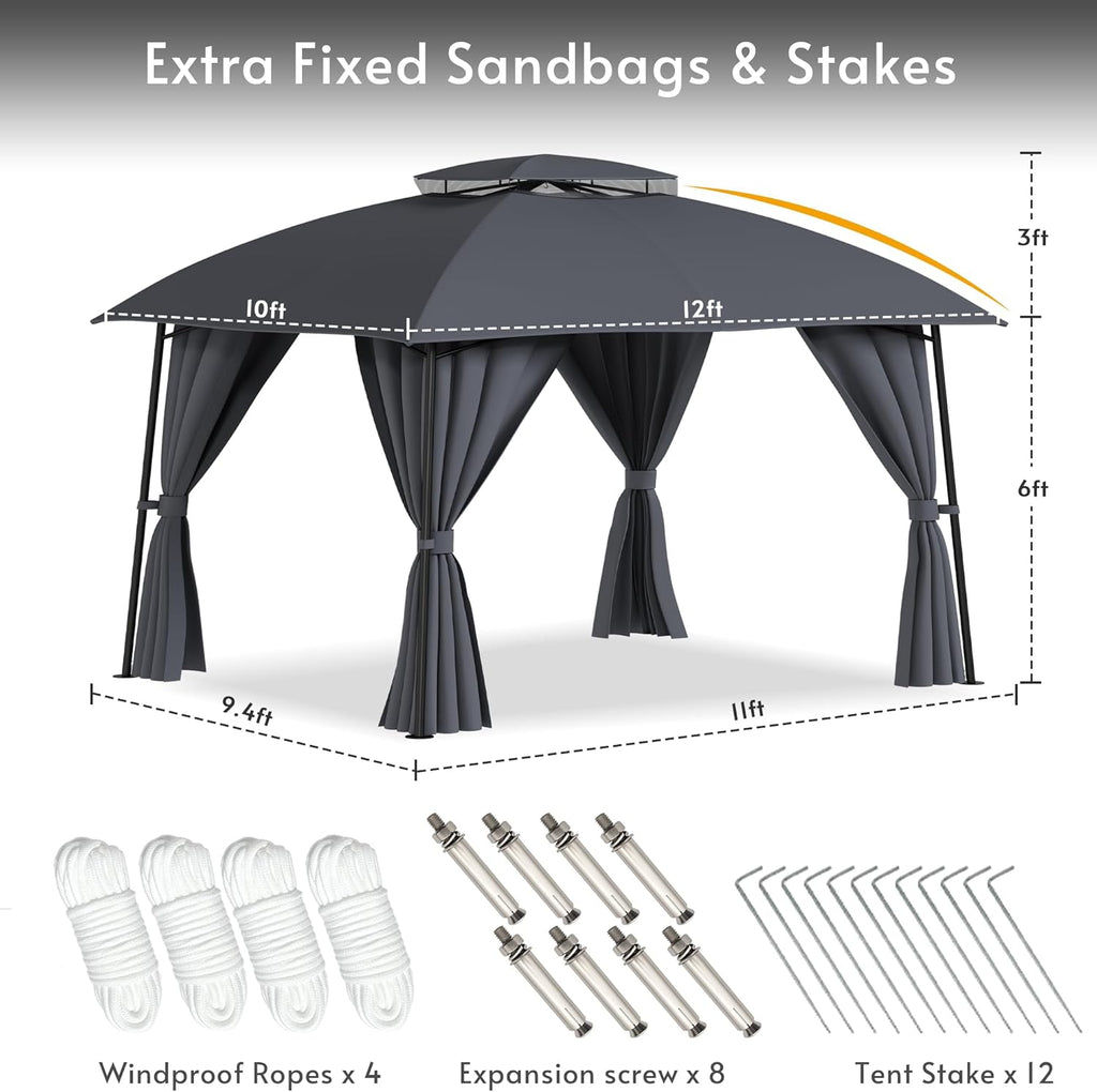 Outdoor Patio Gazebo 10x12 with Solar Powered LED Light