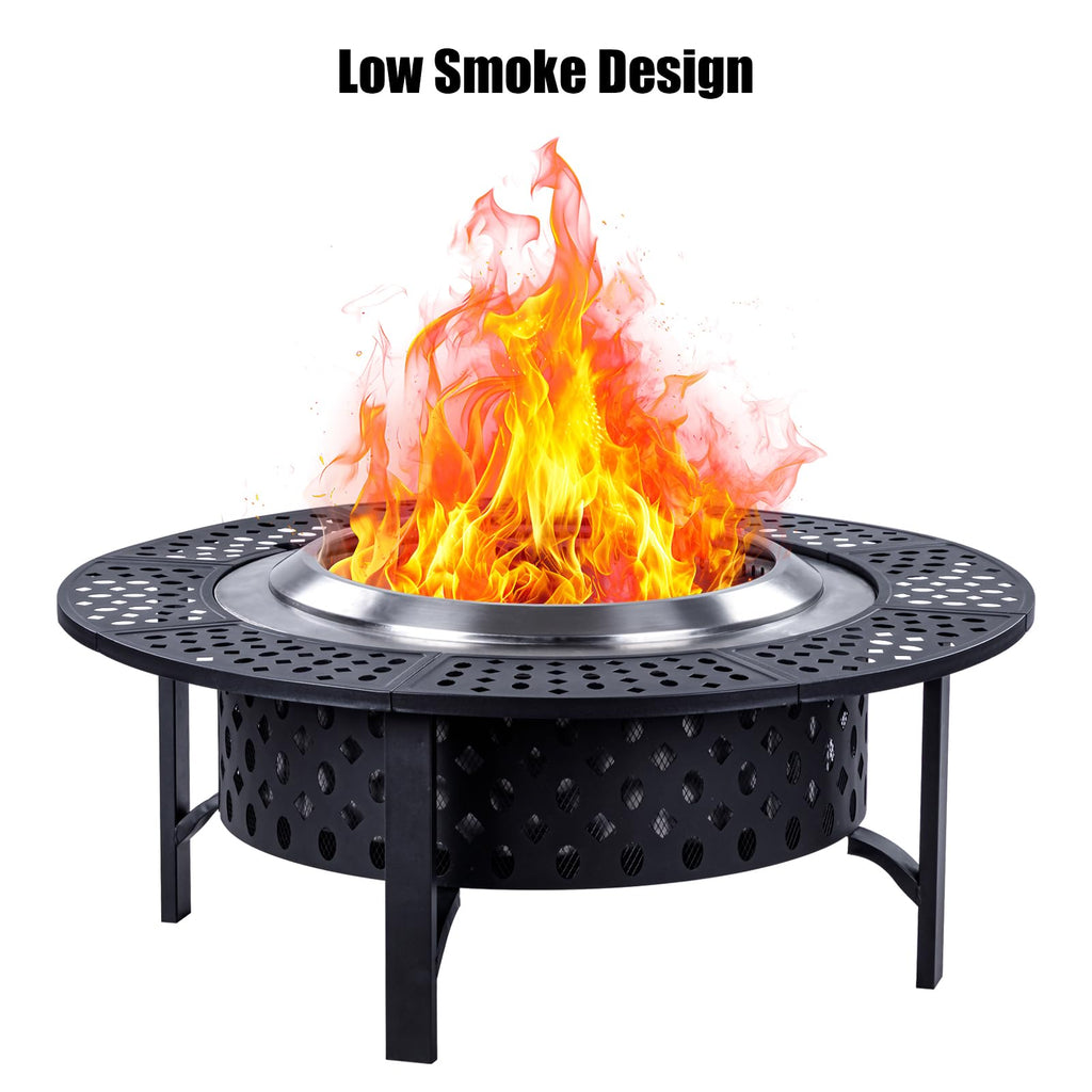 42 Inch Smokeless Fire Pit with 2 Grills, Large Firepits for Outside