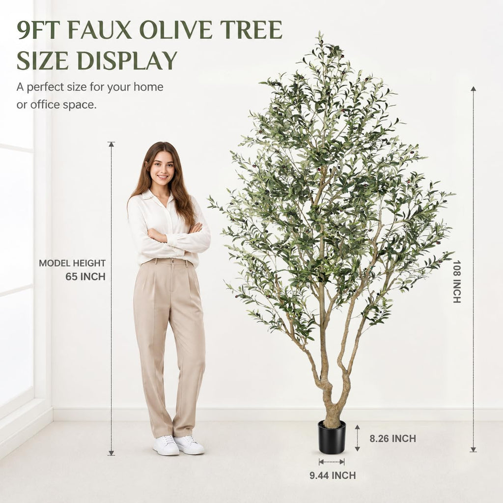 Faux Olive Tree 9ft - Tall Artificial Olive Tree Indoor Home Decor